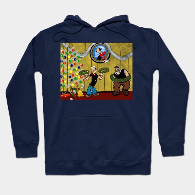 A Very Popeye Christmas Hoodie by TL Bugg